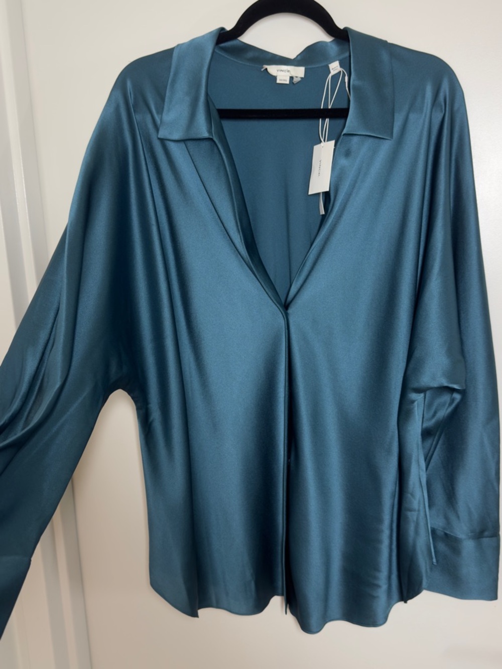 Vince 100% Silk Teal Blouse NWT Long Sleeve Button Front Size 3X - Picture 5 of 10